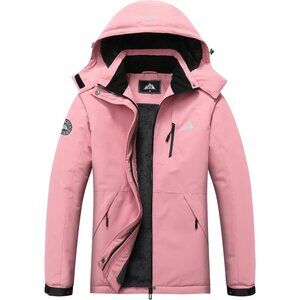 Women's Waterproof Snowboarding Light Pink Snow Ski Jacket Coat Zipper Pockets